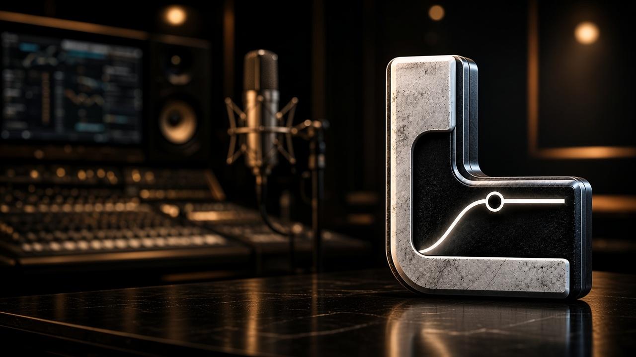 Lowcut Labs – metallisches L-Logo seitlich im Studio